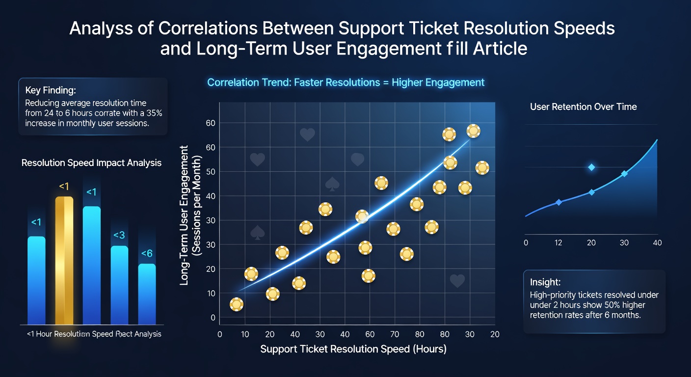 Data visualization showing support ticket resolution times plotted against user retention rates in online gambling platforms