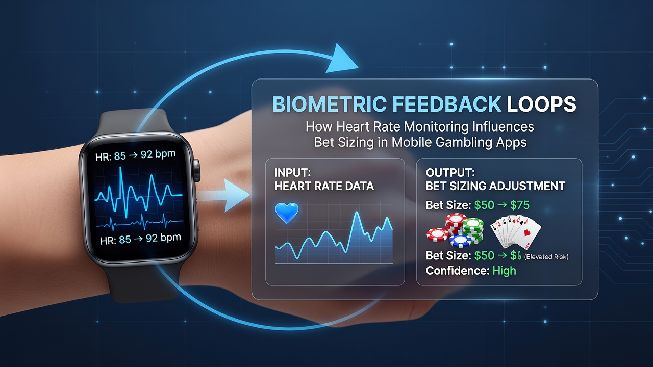 Mobile gambling app dashboard displaying real-time heart rate data alongside bet sizing controls and session analytics