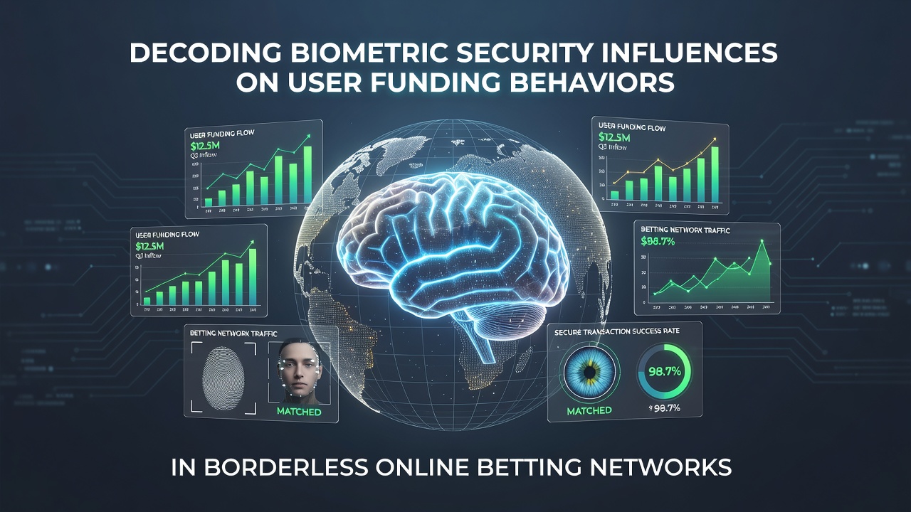 Global network diagram illustrating biometric data flow between international betting servers and user devices during funding processes