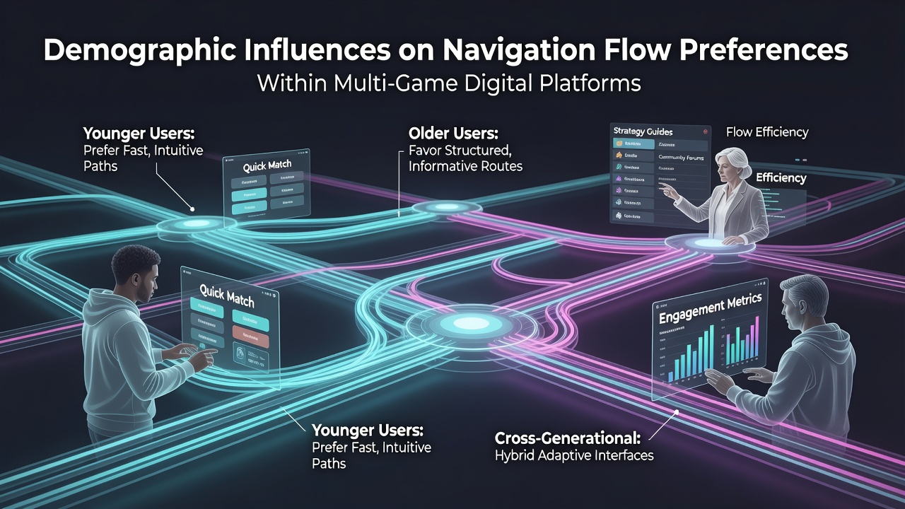 Diverse users interacting with multi-game platform interfaces on tablets and smartphones showing varied navigation patterns
