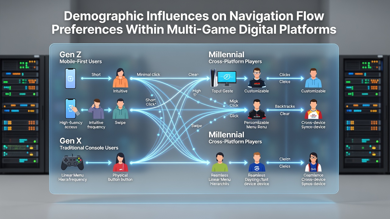Analytics dashboard displaying demographic segmentation of user navigation paths on a multi-game digital platform