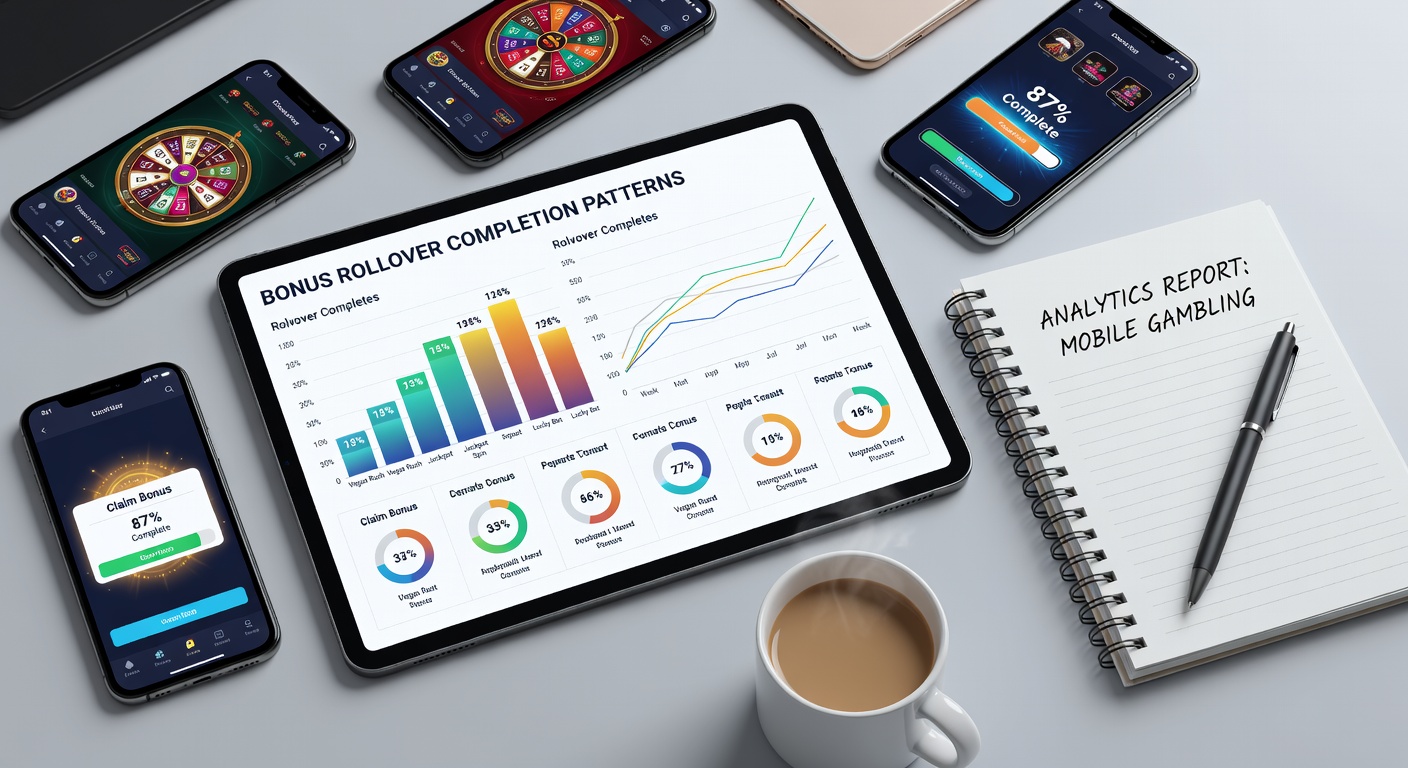 Mobile gambling app interface displaying bonus rollover progress tracker and wagering requirements