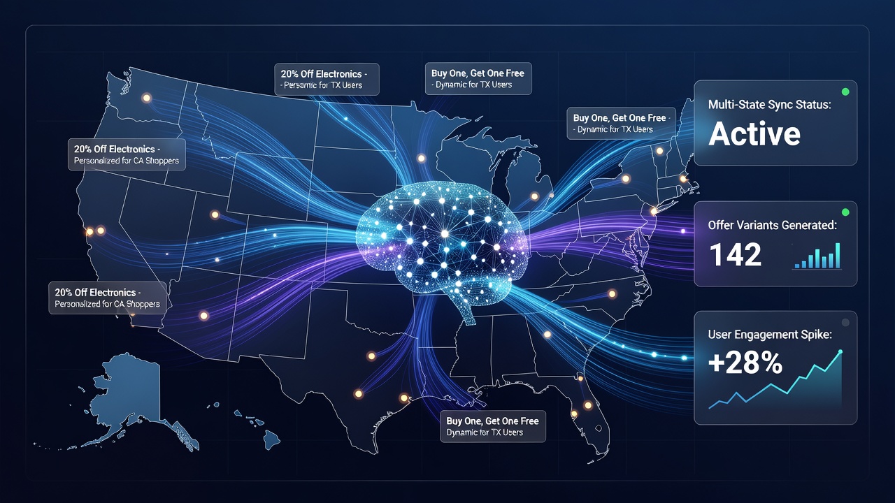 Network diagram illustrating AI synchronization between lottery systems and sportsbooks across multiple states