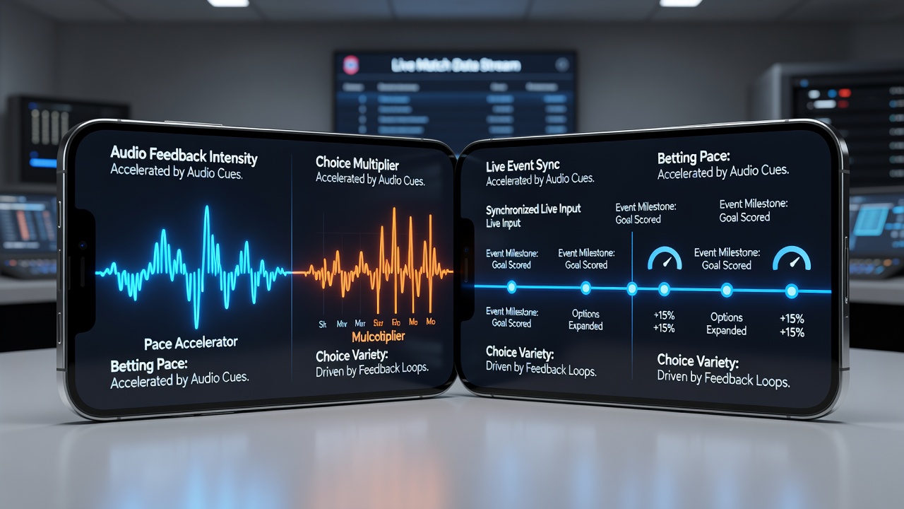 Illustration of audio waveform overlays on a hybrid betting platform during synchronized live event coverage