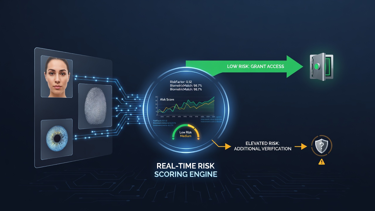 Dashboard view of real-time risk scoring dashboard connected to biometric verification across multiple wagering platforms
