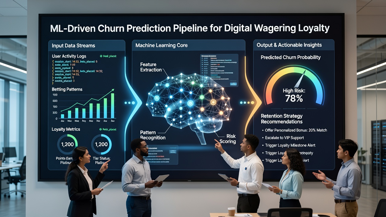 Neural network visualization illustrating feature importance rankings for user retention in online wagering systems
