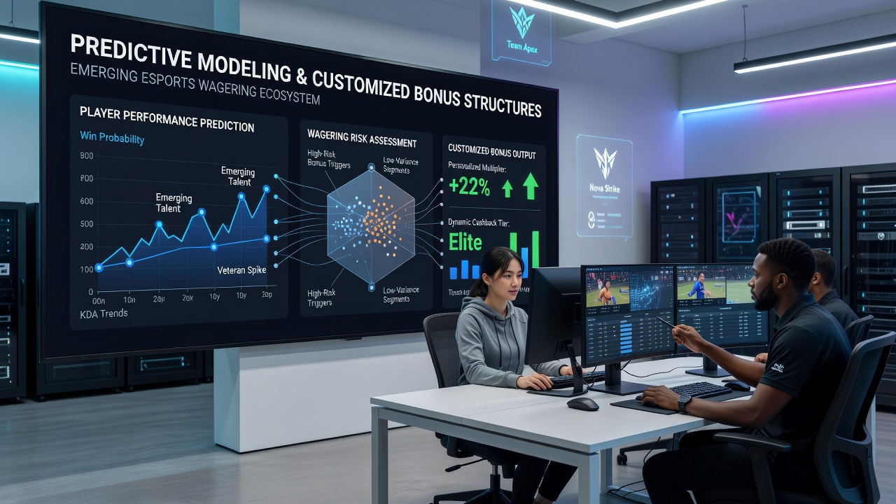 Algorithm outputs displayed on an esports betting dashboard showing personalized bonus tiers