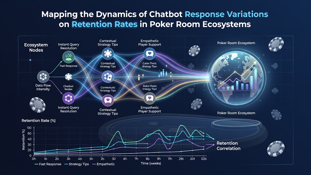 Visualization of chatbot interaction patterns and retention metrics in online poker environments