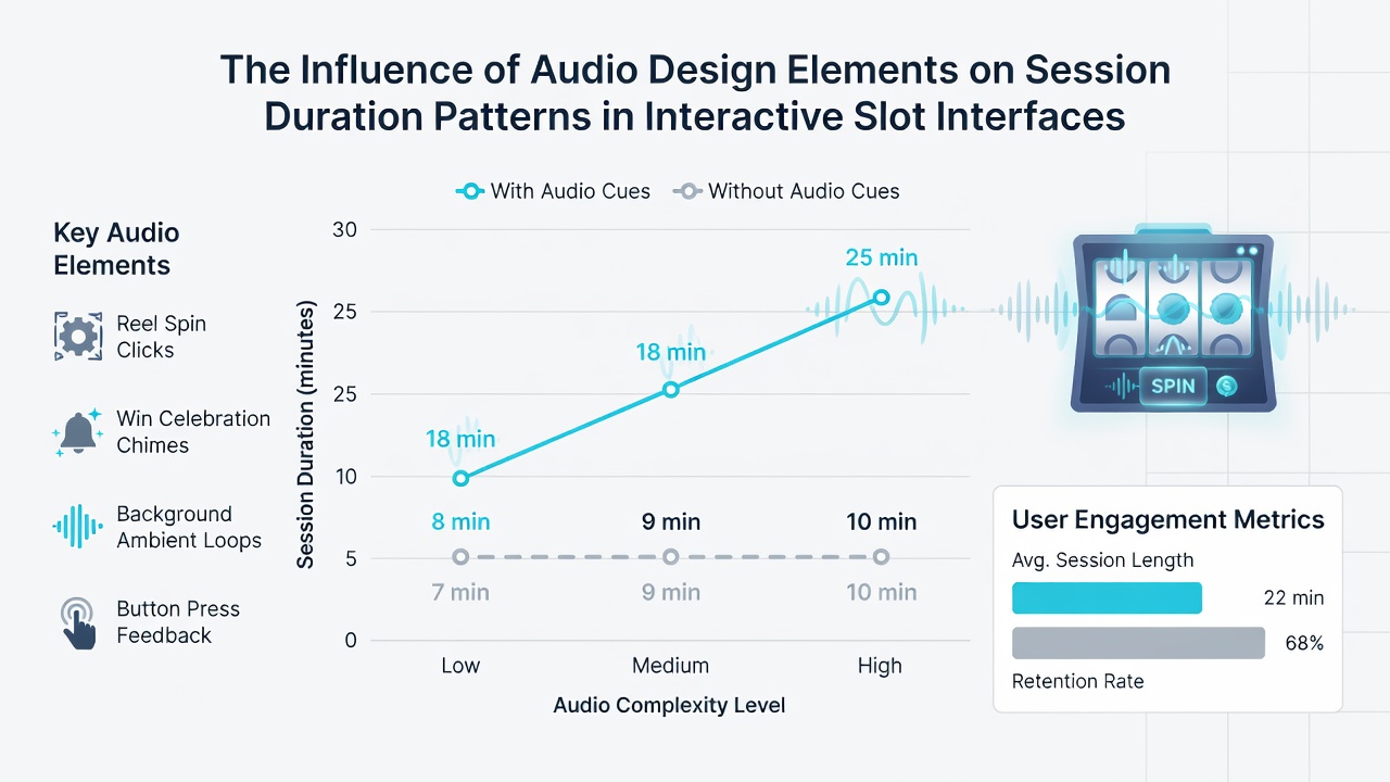 Close-up of slot machine audio controls and session analytics dashboard